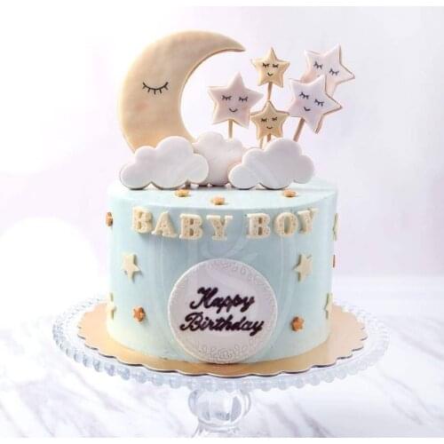 9pcs/set Birthday Party Cupcake Wrapper Star Moon Cloud Cake Topper Party Decor Girl Dessert Baby Shower Wedding Party Supply