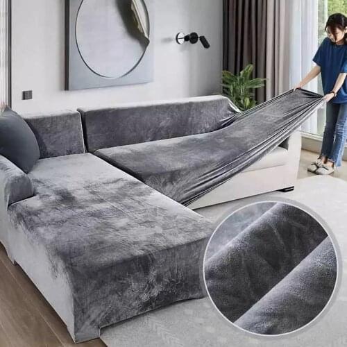 Velvet plush L-shaped living room sofa cover elastic furniture sofa cover sofa chair chaise longue corner sofa cover elastic typ