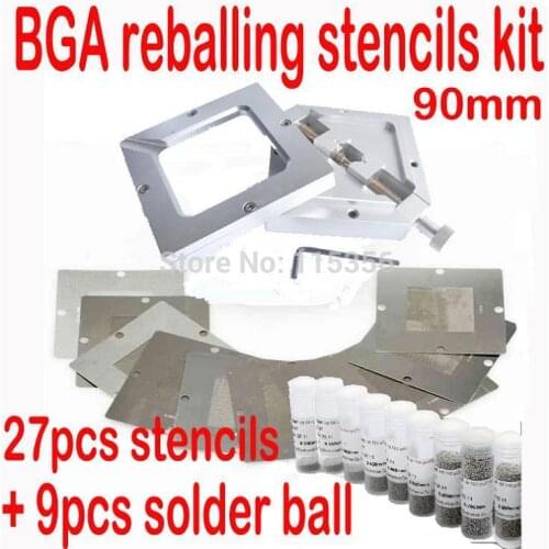 Free shipping Newest BGA reballing Kit 27pcs 90*90 BGA Universal Stencil +BGA Reballing Station+BGA solder balls