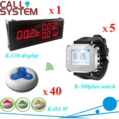 433mhz Wireless table bell calling system waiter pager receiver K-336 W 5 wrist colck And 40 push button