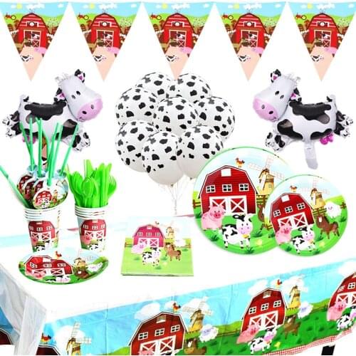 Ranch Zoo Party Cow Theme Decoration Supplies Farm Animal Paper Plate Cup Birthday Party decor fiestas eventos Dinner Sets