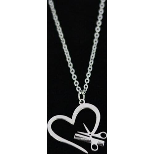 Scissors Comb Pendant Necklace Heart-shaped Stainless Steel Gold Lover Link Chain For Women Gift Charm Popular Jewelry