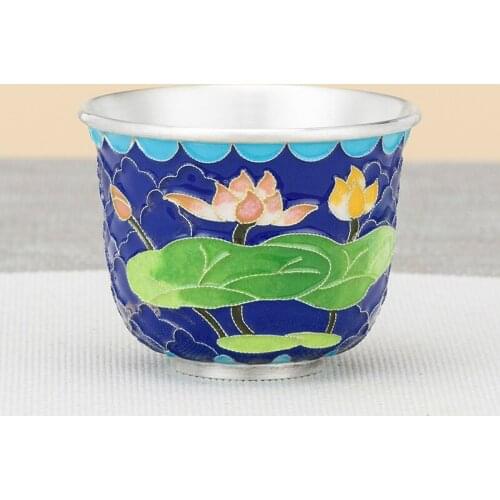 Pure silver 999 tea cup handmade cloisonne lotus Chinese retro household sterling silver tea cup