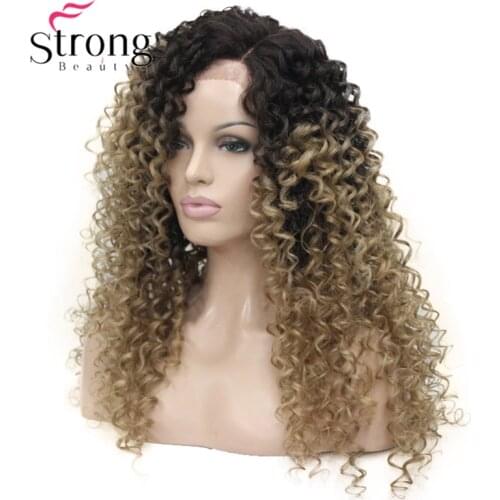 StrongBeauty Long Heat Resistant Blonde Ombre Kinky Curly Lace Front Long Wig