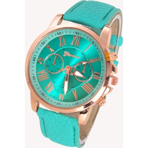 Gnova Platinum economic student watch rose golden dial PU Leather Roman numbers