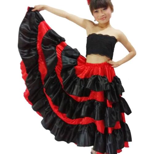 Spanish costume girl long red flamenco style dress ballroom skirt for girls child black dance dresses costumes for kids clothes