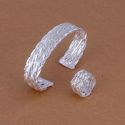 KN-S315 Charm Christmas Silver Color Jewelry Sets For Women Lovely Silver Fashion Jewelry Weave Ring Bangle/apgajgn