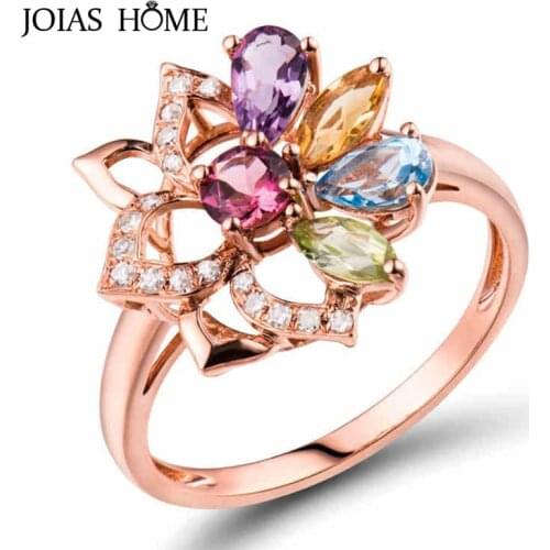 JoiasHome925 sterling silver ring color treasure inlaid with colored gems flower shape adjustment size dinner gift wholesale