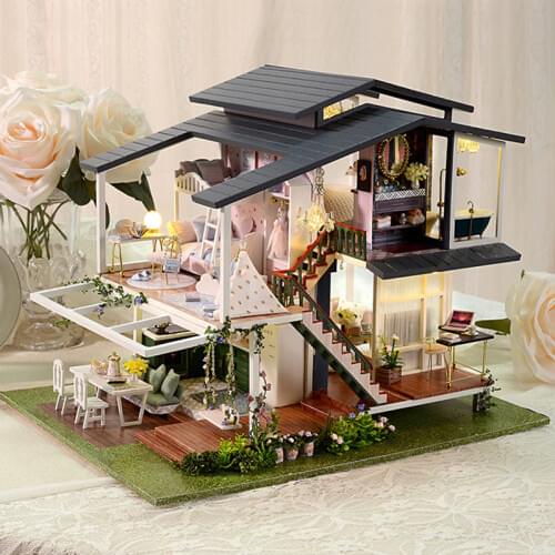 Big Doll House Furniture Miniature Building Kits Diy Dollhouse Kit Roombox Villa Garden Wood Houses Toy For Children Adult Gifts