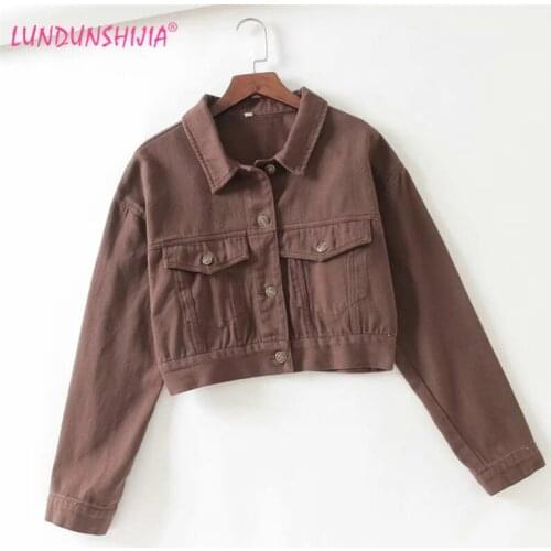 LUNDUNSHIJIA Autumn Jean Jacket For Women Loose Casual Brown Fashionable Women Coats Female Short Outwear Denim Feminine