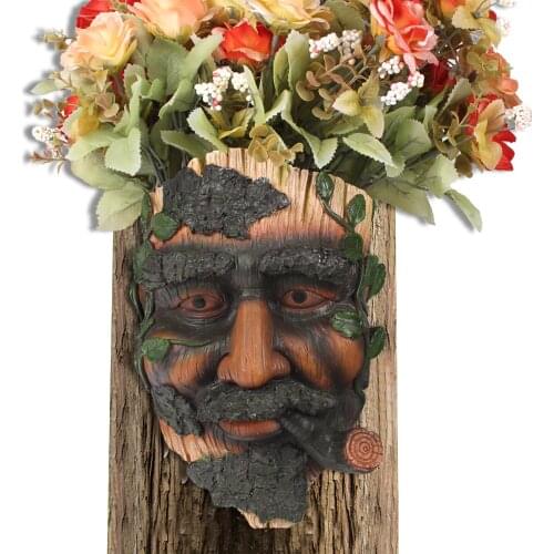 Tree Faces Decor Outdoor Whimsical Old Man Smoking Cigar Tree Hugger Statues Also Can Be Use Flower Pot for Garden Yard Art