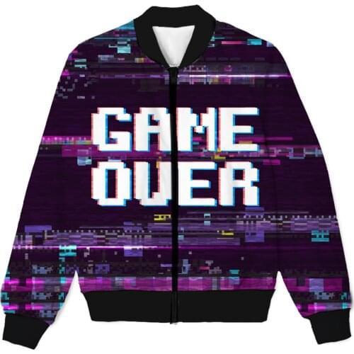 REAL American SIZE Game Over 3D Sublimation print Zipper Up Jacket plus size 4XL 5XL 6XL