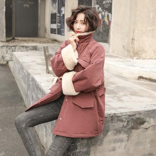 Winter New Korean Style Lapel Stitching Rabbit Fur Coat Women Thickening And Velvet Fashion Parker Tooling Coat Women