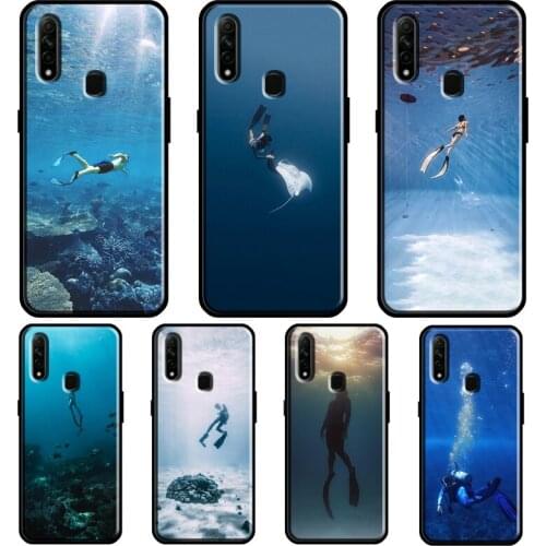 Scuba Diver Underwater Diving Caving For OPPO A5 A9 2020 A31 A53 A52 A72 F7 Reno 2 Z Find X3 Pro A3S A15 A83 A91 A93 Phone Case