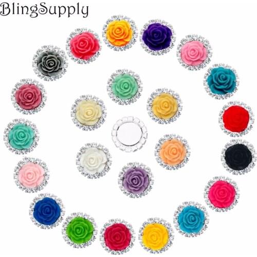 20mm resin rose rhinestone button flatback mix colors 100PCS/lot(BTN-5397)