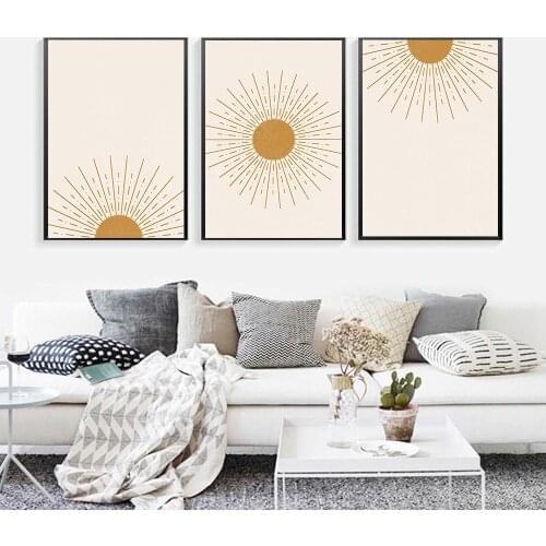 Boho Poster Sun Abstract Line Painting Mid Century Canvas Print Minimalist Posters Wall Modern Art Picture For Living Room Decor