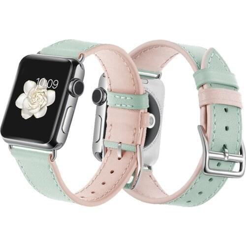 Genuine Leather bracelet strap for apple watch 4 5 44mm 40mm band 42mm 38mm double colors pulseira for iwatch correa 3/2/1