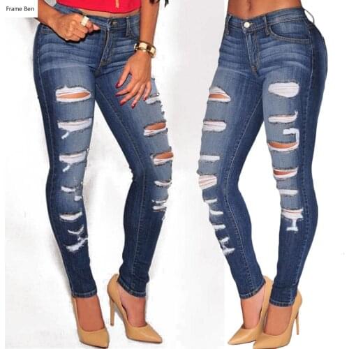 Ripped Fashion Casual Jeans Skinny Woman Big Hole Blue Jeans Female 2019 Spring Summer Autumn High Waist Pencil Pants Plus Size