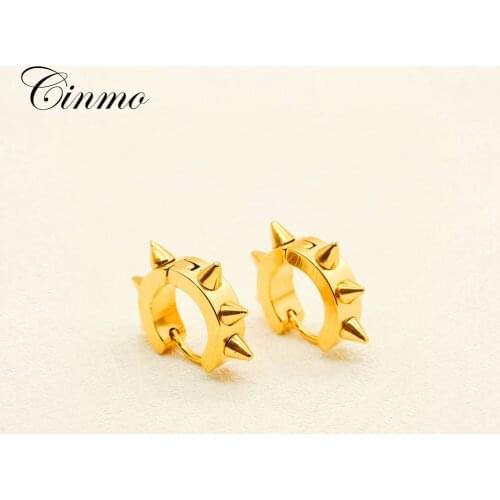 Cinmo Stainless Steel Piercing Earrings Kpop Rivet Gold Statement Gothic Stud Earrings For Men Women Wholesale Charm Ear Jewelry