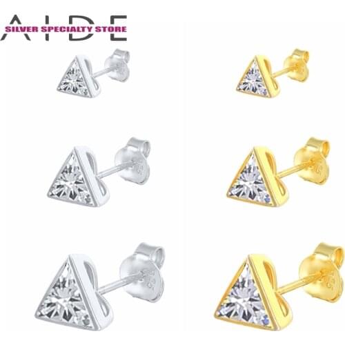 Aide Pendientes Plata 925 Geometry Crystals Stud Earrings for Women Ins Girls Piercing Earings 925 Sterling Silver Jewelry