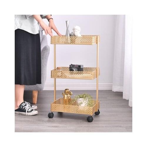 Nordic Metal Storage Rack with Wheels Movable 3 Layers Gold Shelf Basket Home Organization and Storage Bathroom Kitchen Rack