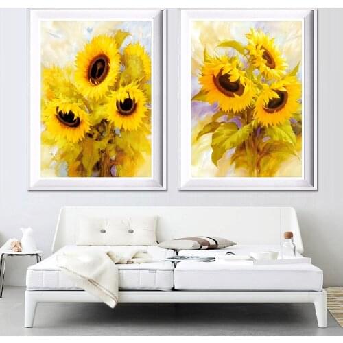 Modern Abstract Flower Sunflower Canvas Print Art Canvas Painting Home Decoration Art Pictures Living Room Wall No Frame 2 Panel