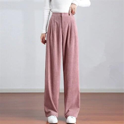 Corduroy Straight Pants For Women High Waist Slim Wide-Leg Pants Autumn Winter High-Quality Cotton Chic Casual MomS Trousers