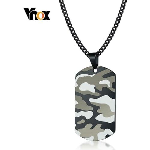 Vnox Cool Camouflage Dog Tag Necklace Pendant Men Soldier Army Chain 24"