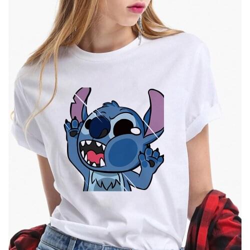 2021 Womens Cartoon Graphic Fashion T-Shirt Lilo Stitch Kawaii Tshirt Cartoon Female Printed Casual T Shirt Casual Tops T-shirt