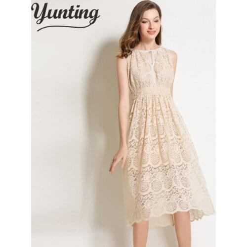 New Fashion Summer Sleeveless Slim Elegant Lace Dress Long Woman Clothes Robe Vestidos