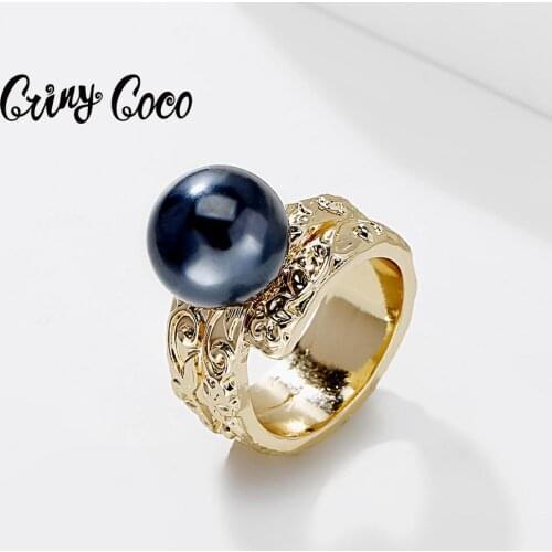 Cring Coco Top Quality Rings Geometric Wholesale Promise Ring Pearl Gifts New for Women Female Unique Design Hawaiian Gold Color