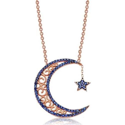 KUTAYDAN 925 Sterling Silver Moon Star Women 'S Necklace