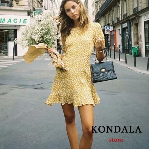 KONDALA Za Women Floral Print Vintage Mini Dress Short Sleeve A-Line Fashion 2021 Summer Dresses Female Casual Mujer Vestidos