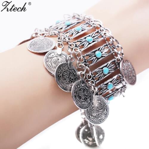 Ztech New fashion Vintage Curved ethnic Cuff Bracelet bohemia Statement Coin Bangle Letter bracelet for women bangles