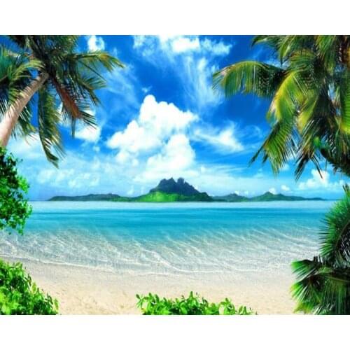 14/16/18/28 CROSS STITCH Full Round Drill 5D DIY Diamond Painting " L3903 Seaside Scenic Coconut Tree"Embroidery Cross Stitch