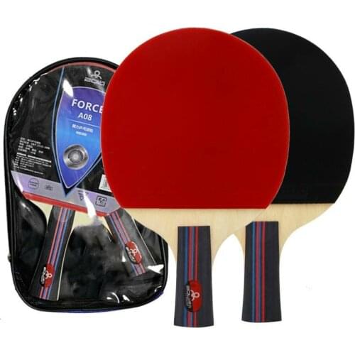 2Pcs Table Tennis Racket Long Handle Short Handle Rubber Carbon Double Face Pimples Ping-Pong Rackets Bat With 2 Balls and Case