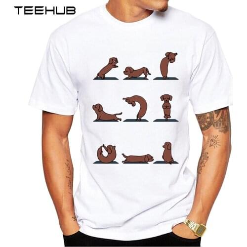 2019 TEEHUB Mens Fashion Dachshund yoga Printed Short Sleeve T-Shirt Hipster O-neck Design Tops Cool Desgin Tee