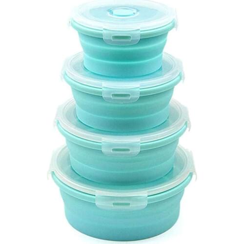 4 Pack Silicone Collapsible Lunch Box Collapsible Food Storage Containers with Lid Salad Bowl,BPA Free, Microwave, Dishwasher