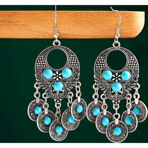 5 Color Ethnic Classic Geometry Alloy Gypsy Drop Earrings Vintage Turquoises Boho Earrings Oorbellen Jhumka Earrings