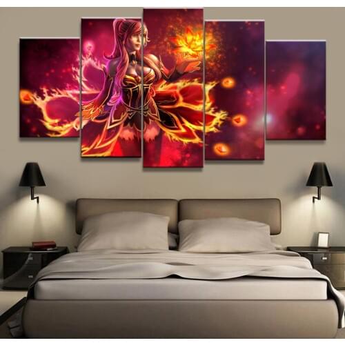 5 Piece HD Picture DOTA2 Video Game Poster Wall Sticker Lina Paintings Artwork Canvas Art for Home Decor Wall Art