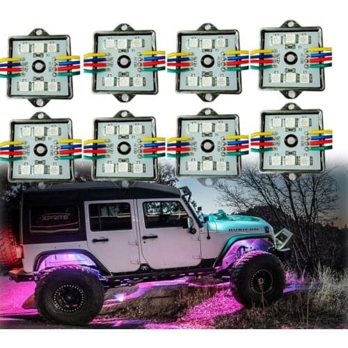 8pcs Car Underglow 5050LED RGB Remote Control RGB Decorative Atmosphere Lamp Under Tube Underbody System Neon Light Kit