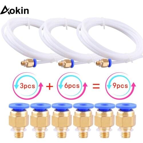 Aokin PTFE Tube With PC4-M6 Pneumatic Straight Connector Brass Part For Mk8 3D Printer 1.75mm Filament M6 Feed Fitting