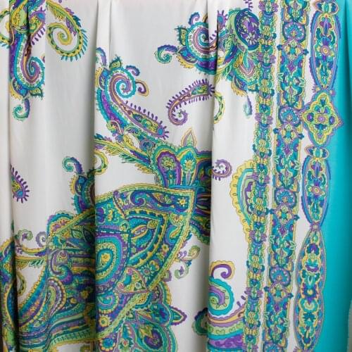 White Waxberry16momme Green Paisley Printed Crepe De Chine Silk Garment Materials Summer Women Shirt Sewing Clothe Freeshipping