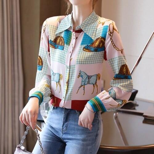France style Vogue Women Blouses printing shirts New Spring summer Blouse Long sleeve turn-down collar Tops Blusas Mujer