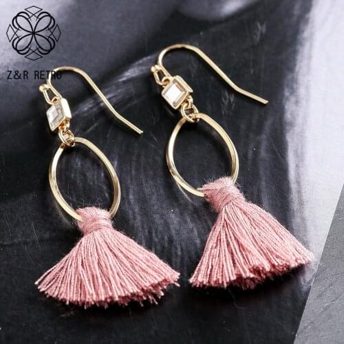 Bohemia Hook Drop Earrings with Pink Tassel Vintage Hanging Suspension Pendant Pendientes Aesthetic Jewelry for Women oorbellen
