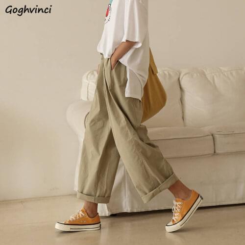 Summer Women Pants All-Match Wide Leg Casual Loose Korean Style Harajuku Casual Trousers Design for Students Chic Elastic Waist