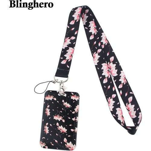 CB244 Flower Fashion Lanyards ID Badge Holder Bus Passport Case Cover Slip Bank Credit Card Holder Fashion Buttons Accessories