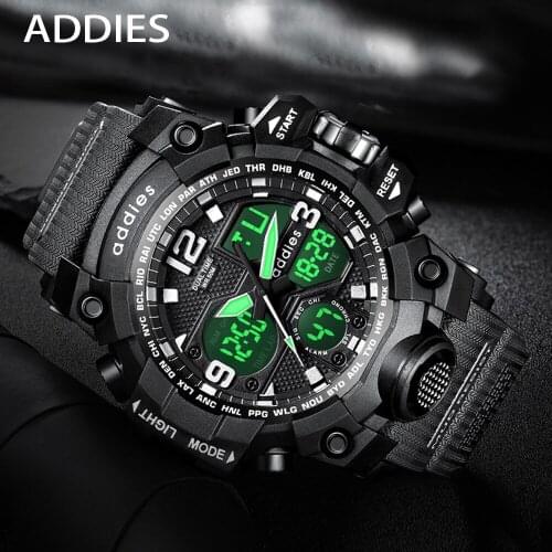 ADDIES Sports Military Mens Watches Waterproof Dual Display Black Quartz Watch Men Wristwatch For Male Clock Relogios Masculino