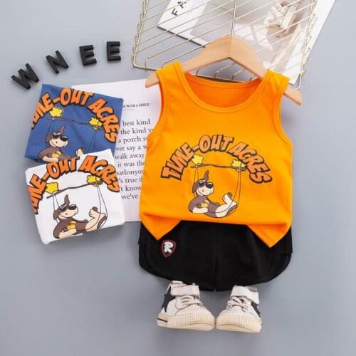 New Summer Children Boys Girls Baby Fashion Infant Clothing Set Kids Cotton Cartoon Vest Shorts Suit Baby Tracksuit Kids Clothes
