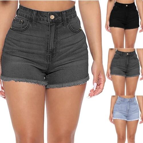 Jeans, womens wear, curly hem, high waist, solid color, straight casual shorts, womens casual fashion, 2021 summer new trend h